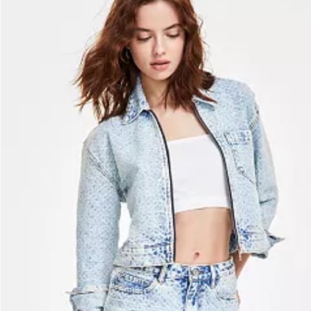 NWOT Steve Madden Women's Glacia Denim Jacket - All Over Glitzy Rhinestones